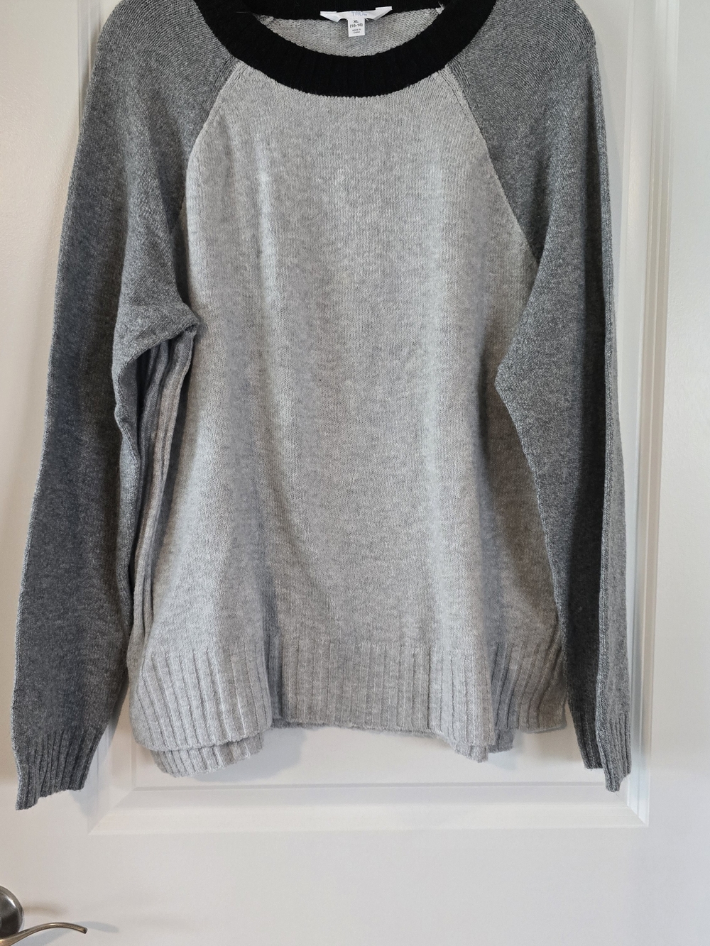 Time and Tru Womens's Two-Tone Grey Crewneck with Black Collar